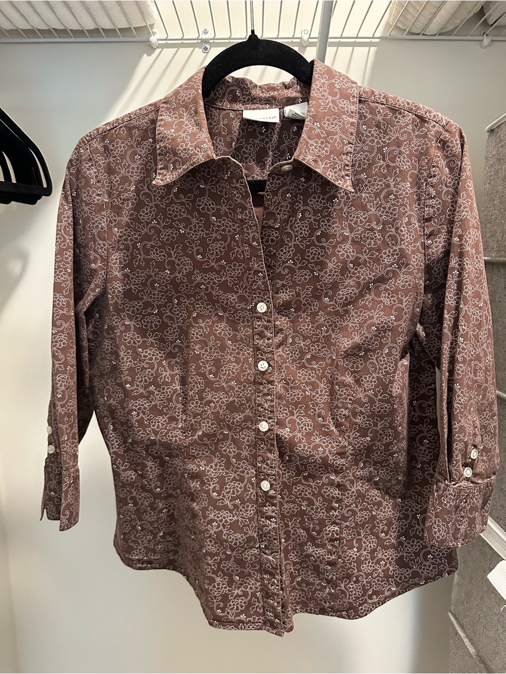 Kim Rogers Brown Floral Button-Down Shirt